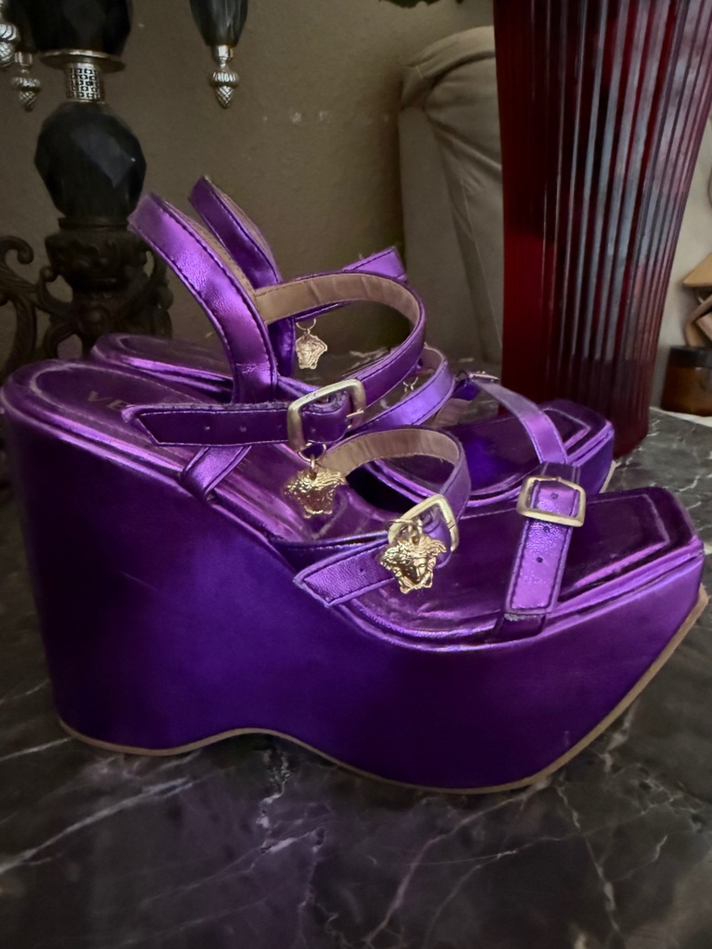 Versace Medusa Heels 6.5 metallic purple